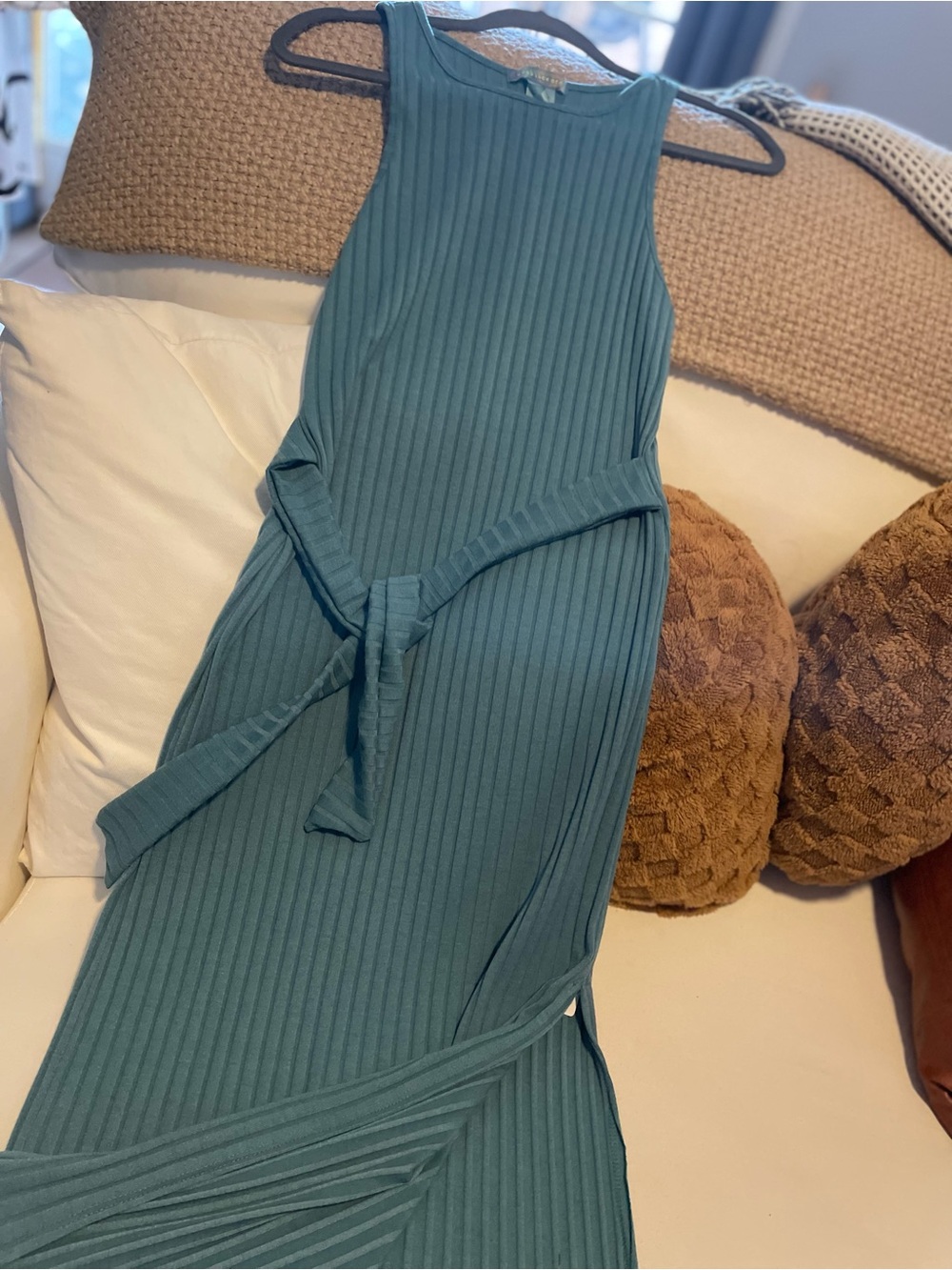 Good Luck Gem Teal Ribbed Maxi Dress with Waist Tie